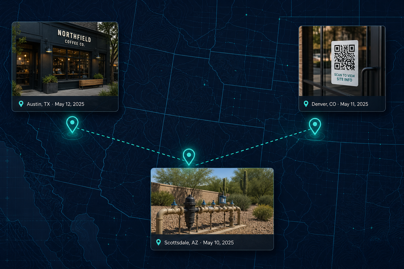 Map of geo-tagged field captures in Austin, Denver, and Scottsdale